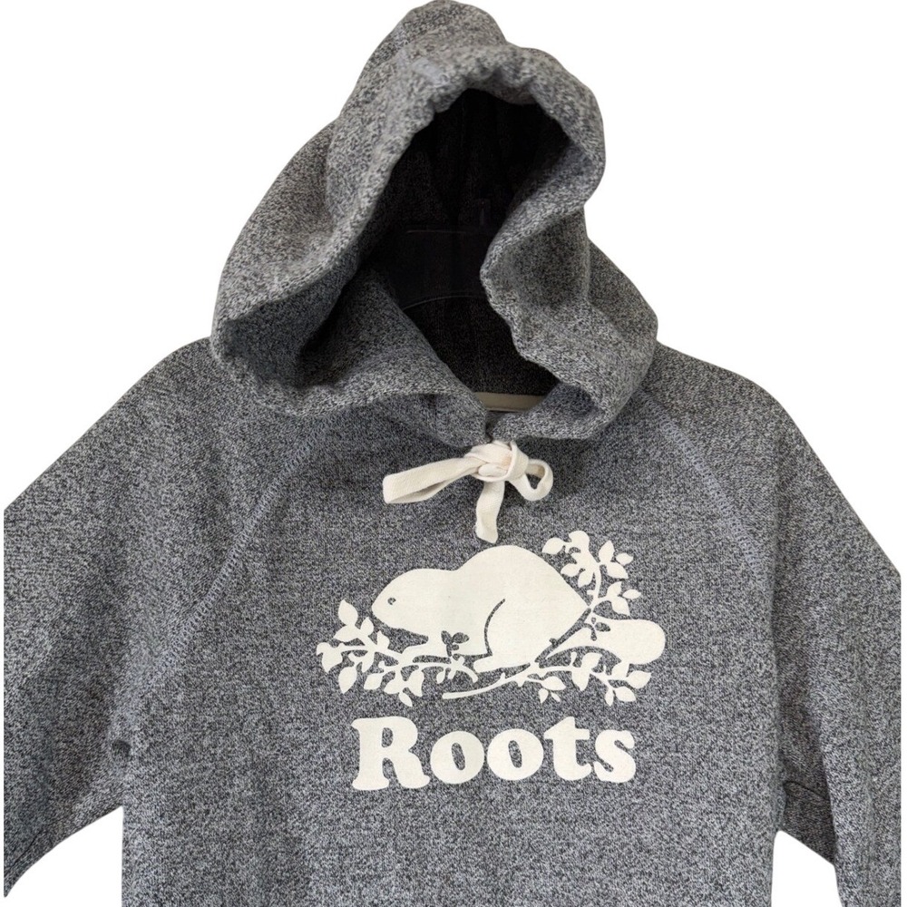 Roots Womens Hoodie Gray Fleece Pullover Sweatshirt Maple‎ Leaf Beaver XS